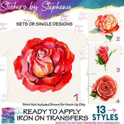 (s02-246) Red Roses Rose Flowers Graphic Iron-On Transfer or Sticker