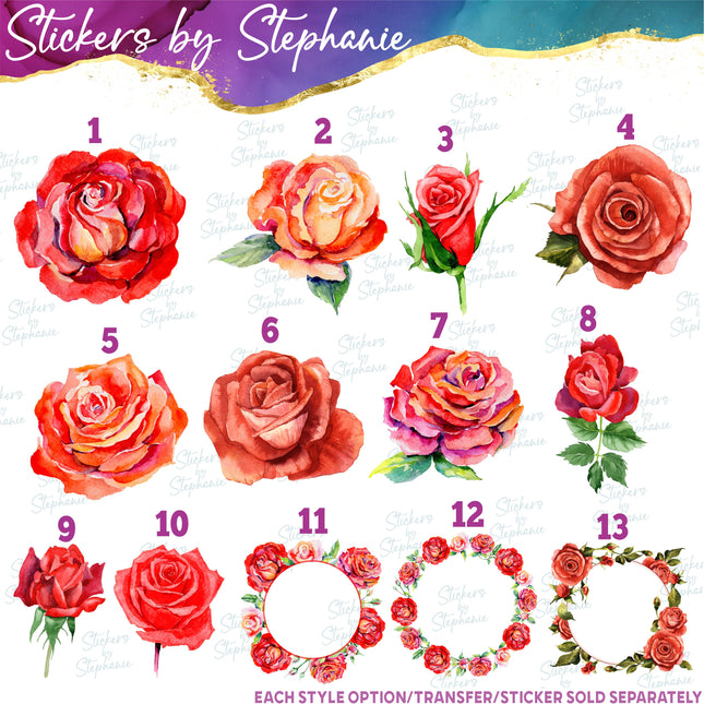 (s02-246) Red Roses Rose Flowers Graphic Iron-On Transfer or Sticker