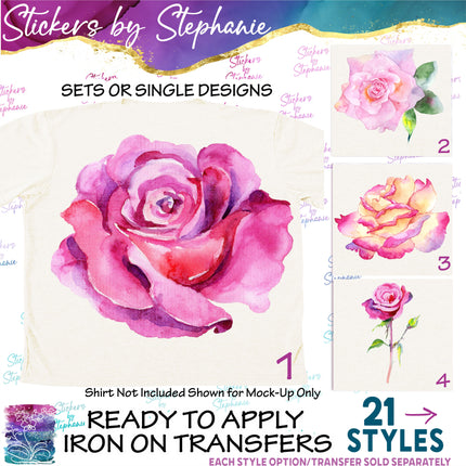 (s02-247) Pink Purple Rose Roses Flowers Graphic Iron-On Transfer or Sticker