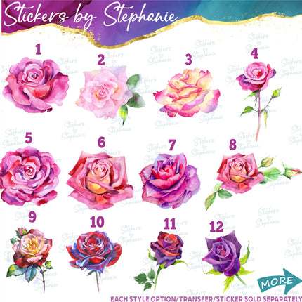 (s02-247) Pink Purple Rose Roses Flowers Graphic Iron-On Transfer or Sticker