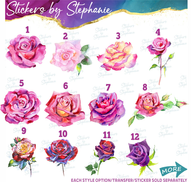 (s02-247) Pink Purple Rose Roses Flowers Graphic Iron-On Transfer or Sticker