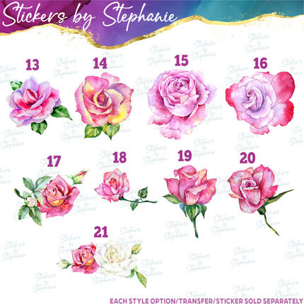 (s02-247) Pink Purple Rose Roses Flowers Graphic Iron-On Transfer or Sticker