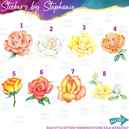 (s02-248) Coral Peach White Yellow Roses Rose Flowers Graphic Iron-On Transfer or Sticker