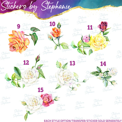 (s02-248) Coral Peach White Yellow Roses Rose Flowers Graphic Iron-On Transfer or Sticker