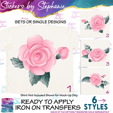 (s02-249) Pink Rose Roses Graphic Iron-On Transfer or Sticker