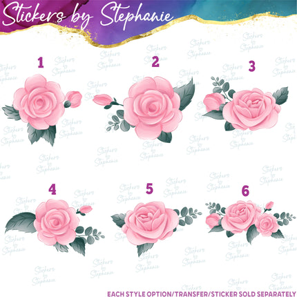 (s02-249) Pink Rose Roses Graphic Iron-On Transfer or Sticker