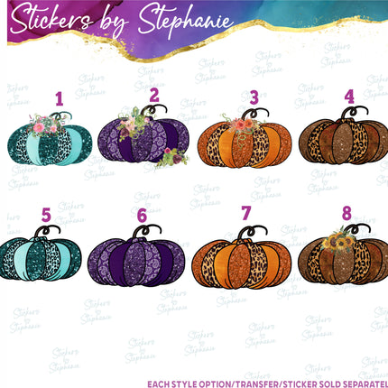 (s02-250) Teal Purple Orange Leopard Pumpkin Flowers Graphic Iron-On Transfer or Sticker