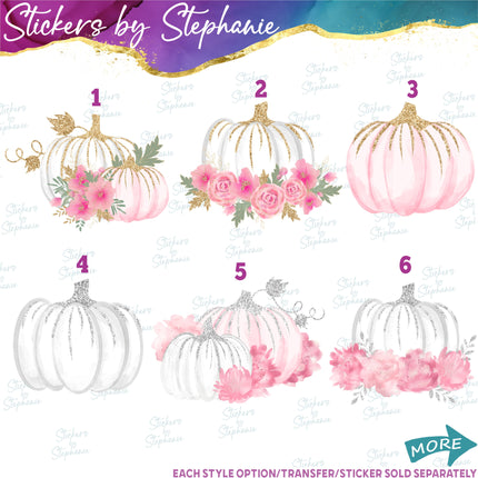 (s02-252) White Pink Pumpkins Flowers Graphic Iron-On Transfer or Sticker