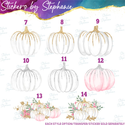 (s02-252) White Pink Pumpkins Flowers Graphic Iron-On Transfer or Sticker