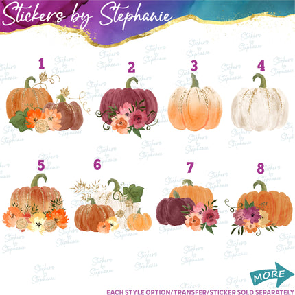 (s02-253) Brown Orange White Pumpkins Flowers Graphic Iron-On Transfer or Sticker