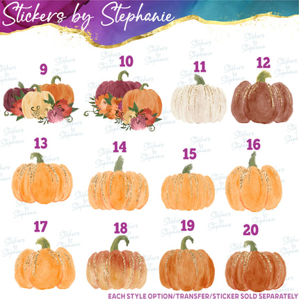 (s02-253) Brown Orange White Pumpkins Flowers Graphic Iron-On Transfer or Sticker