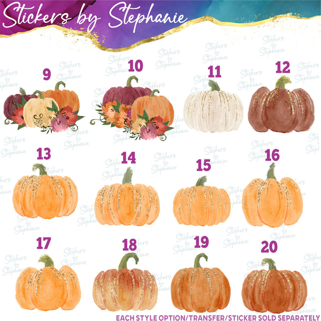 (s02-253) Brown Orange White Pumpkins Flowers Graphic Iron-On Transfer or Sticker