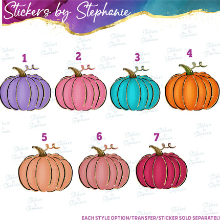(s02-256) Colorful Pumpkins Purple Teal Pink Orange Graphic Iron-On Transfer or Sticker