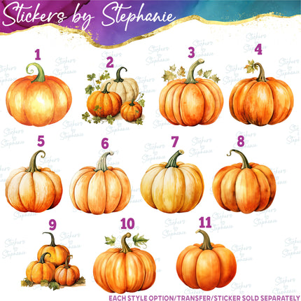 (s02-257) Pumpkins Watercolor Illustrated Graphic Iron-On Transfer or Sticker