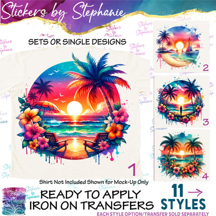 (s02-259) Beach Sunset Landscape Graphic Iron-On Transfer or Sticker