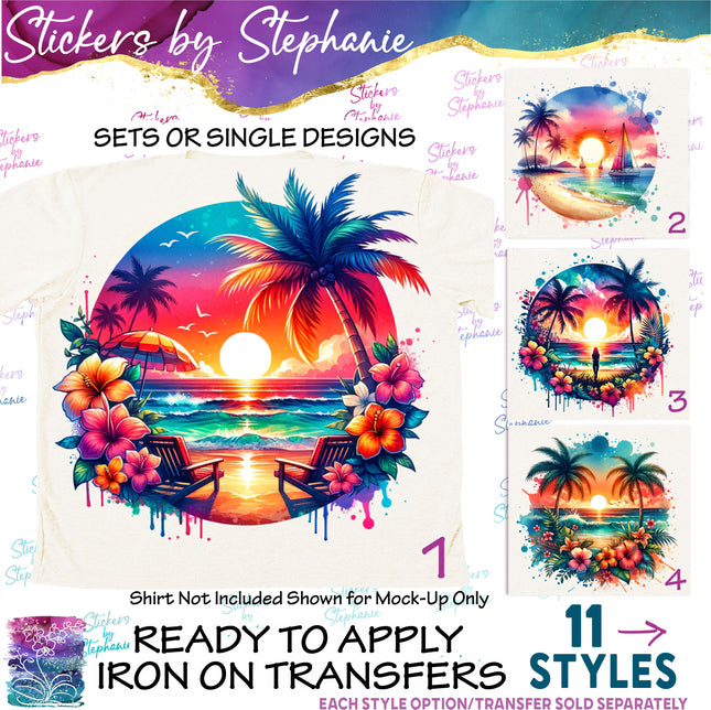 (s02-259) Beach Sunset Landscape Graphic Iron-On Transfer or Sticker