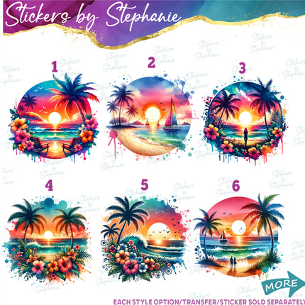 (s02-259) Beach Sunset Landscape Graphic Iron-On Transfer or Sticker