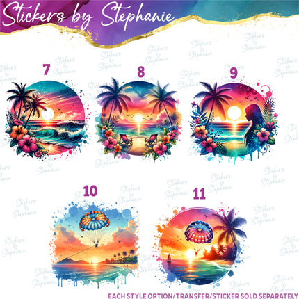 (s02-259) Beach Sunset Landscape Graphic Iron-On Transfer or Sticker
