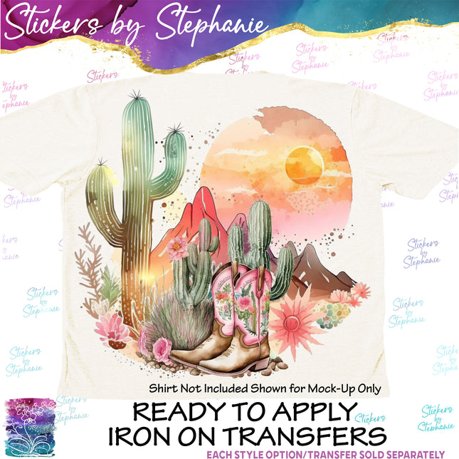 (s02-026) Country Western Desert Graphic Iron-On Transfer or Sticker