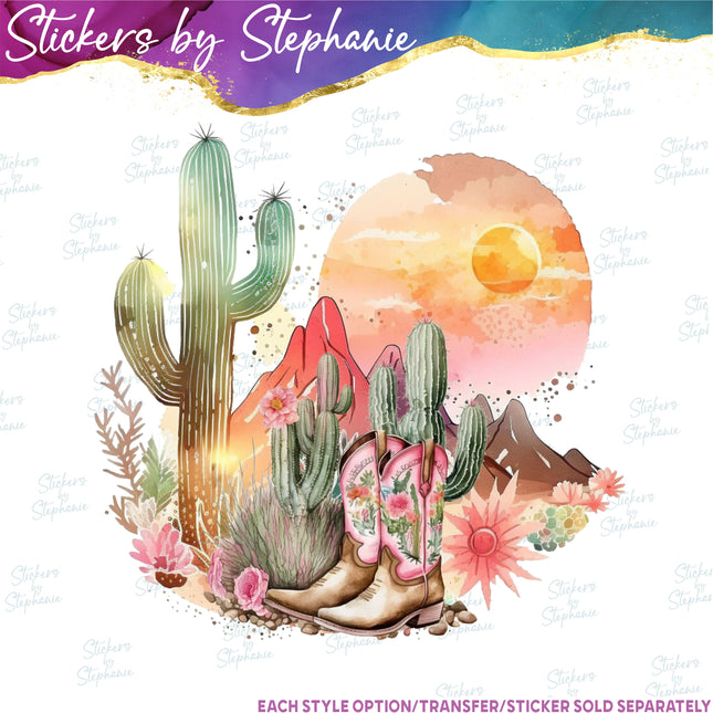 (s02-026) Country Western Desert Graphic Iron-On Transfer or Sticker