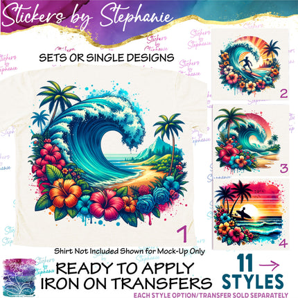 (s02-260) Big Wage Beach Sunset Graphic Iron-On Transfer or Sticker