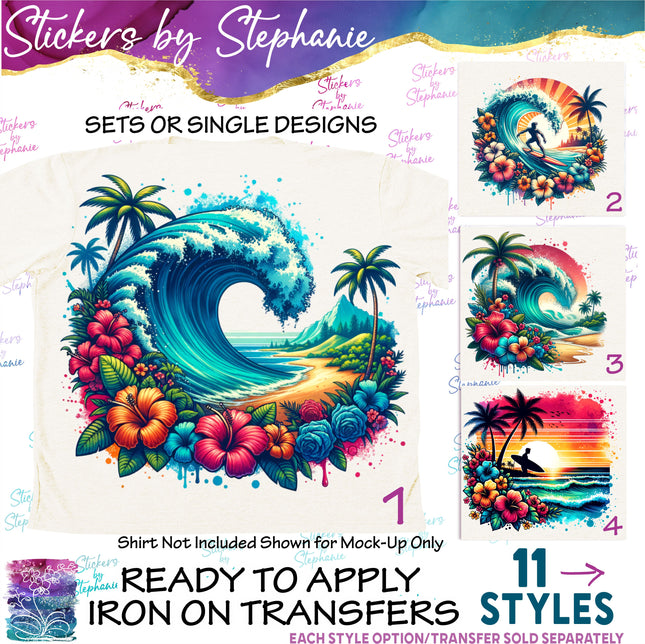 (s02-260) Big Wage Beach Sunset Graphic Iron-On Transfer or Sticker