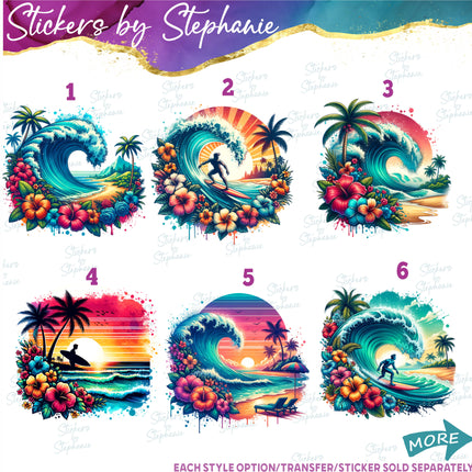 (s02-260) Big Wage Beach Sunset Graphic Iron-On Transfer or Sticker