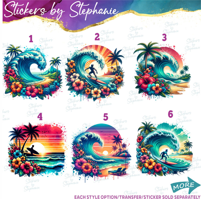 (s02-260) Big Wage Beach Sunset Graphic Iron-On Transfer or Sticker