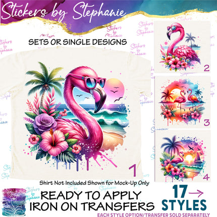 (s02-261) Beach Flamingo Landscape Graphic Iron-On Transfer or Sticker
