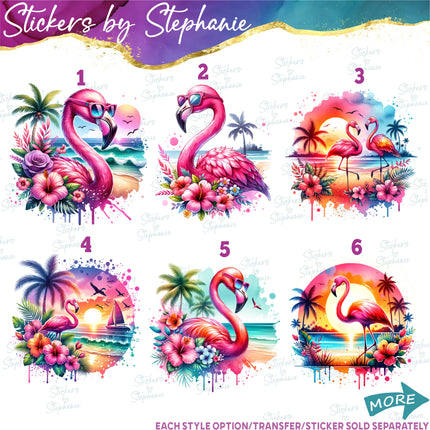 (s02-261) Beach Flamingo Landscape Graphic Iron-On Transfer or Sticker