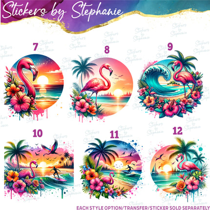 (s02-261) Beach Flamingo Landscape Graphic Iron-On Transfer or Sticker