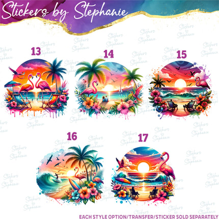 (s02-261) Beach Flamingo Landscape Graphic Iron-On Transfer or Sticker