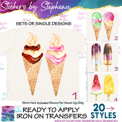 (s02-262) Ice Cream Waffle Cone Popcicle Graphic Iron-On Transfer