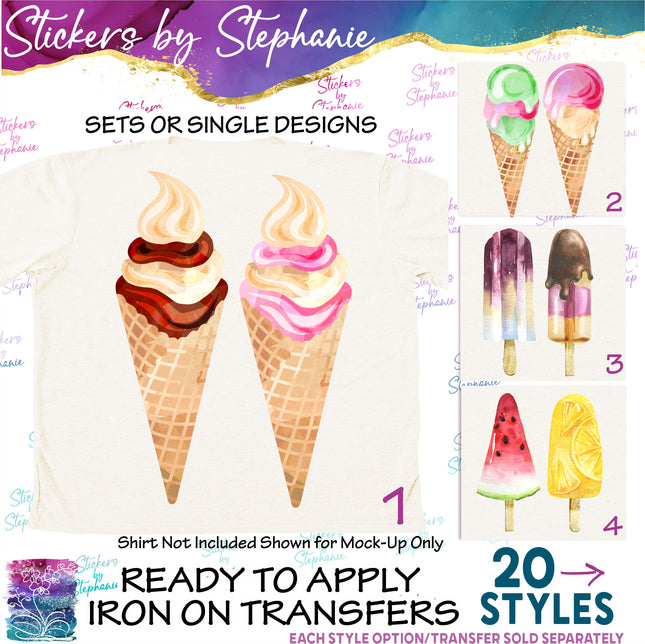 (s02-262) Ice Cream Waffle Cone Popcicle Graphic Iron-On Transfer