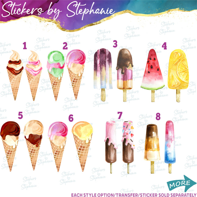 (s02-262) Ice Cream Waffle Cone Popcicle Graphic Iron-On Transfer
