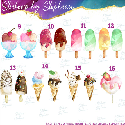(s02-262) Ice Cream Waffle Cone Popcicle Graphic Iron-On Transfer