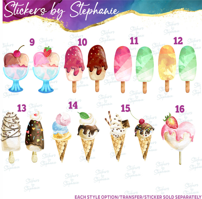 (s02-262) Ice Cream Waffle Cone Popsicle Graphic Iron-On Transfer or Sticker