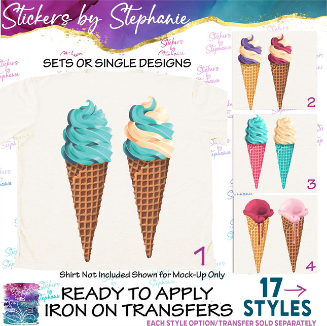 (s02-263) Soft Serve Ice Cream Waffle Cone Graphic Iron-On Transfer