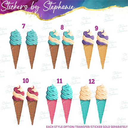 (s02-263) Soft Serve Ice Cream Waffle Cone Graphic Iron-On Transfer