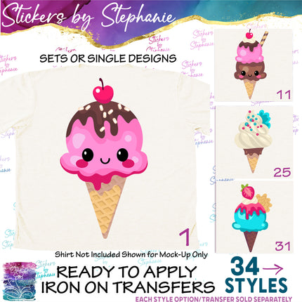 (s02-264) Kawaii Ice Cream Cone Graphic Iron-On Transfer
