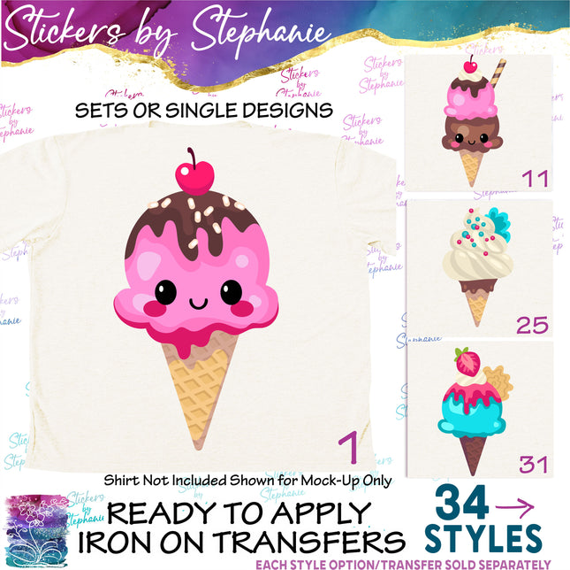 (s02-264) Kawaii Ice Cream Cone Graphic Iron-On Transfer
