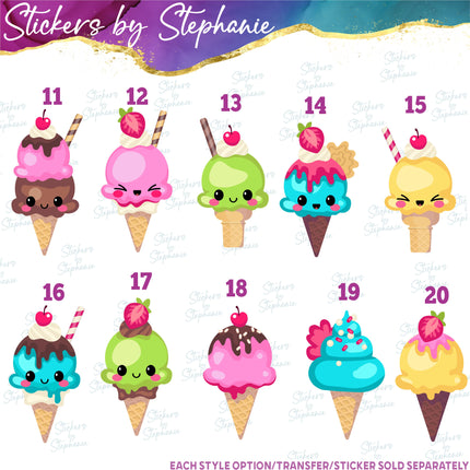 (s02-264) Kawaii Ice Cream Cone Graphic Iron-On Transfer