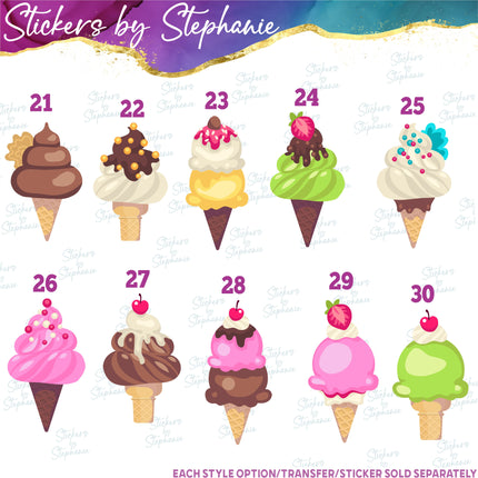 (s02-264) Kawaii Ice Cream Cone Graphic Iron-On Transfer