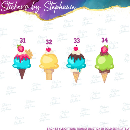 (s02-264) Kawaii Ice Cream Cone Graphic Iron-On Transfer