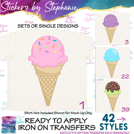(s02-265) Ice Cream Cone Sprinkles Chocolate Graphic Iron-On Transfer