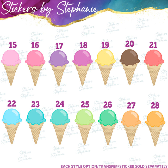 (s02-265) Ice Cream Cone Sprinkles Chocolate Graphic Iron-On Transfer or Sticker