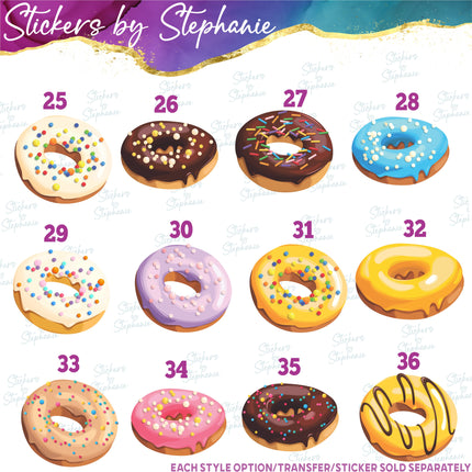 (s02-266) Glazed Donut Sprinkles Graphic Iron-On Transfer or Sticker