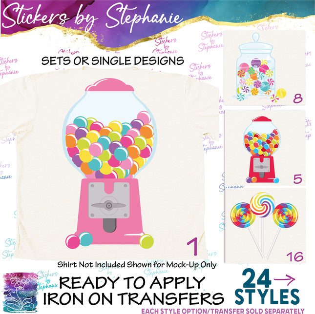 (s02-268) Candy Sweets Bubblegum Machine Graphic Iron-On Transfer