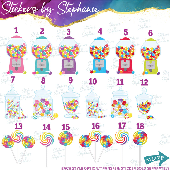 (s02-268) Candy Sweets Bubblegum Machine Graphic Iron-On Transfer