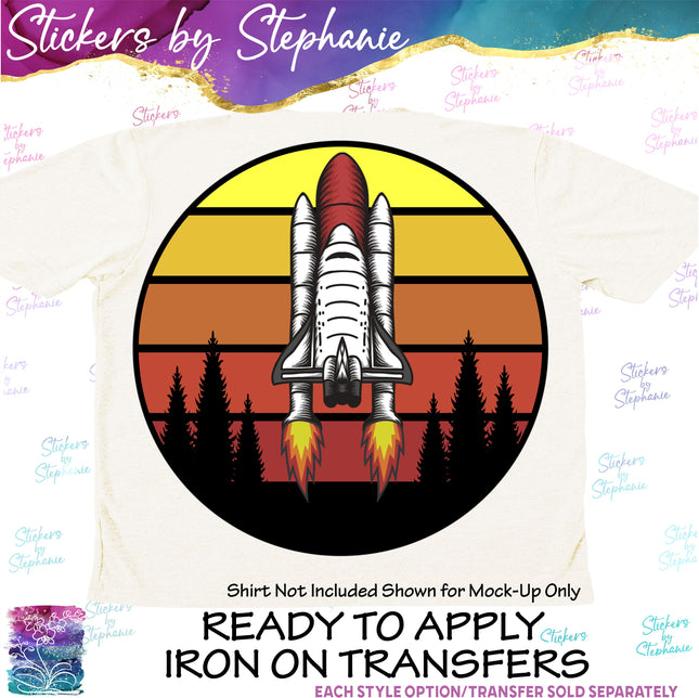 (s02-027) Retro Sunset Space Shuttle Graphic Iron-On Transfer